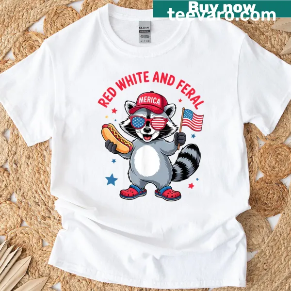 Funny raccoon graphic on a patriotic t-shirt