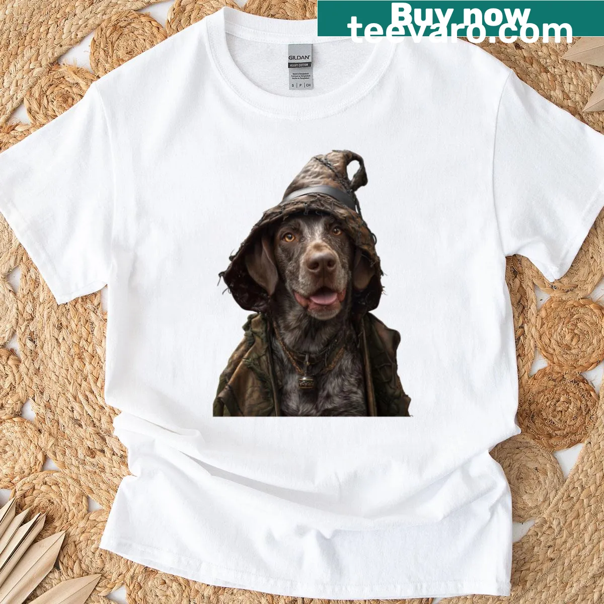 Illustrated dogs in Renaissance attire on a T-shirt — on a men's t-shirt