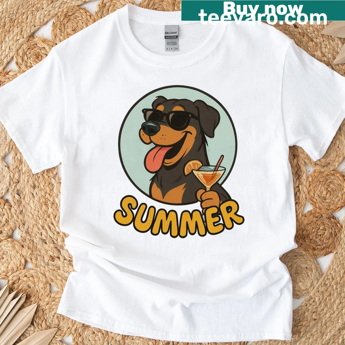 Funny cartoon Rottweiler T-shirt with vintage distressed design — on a men's t-shirt