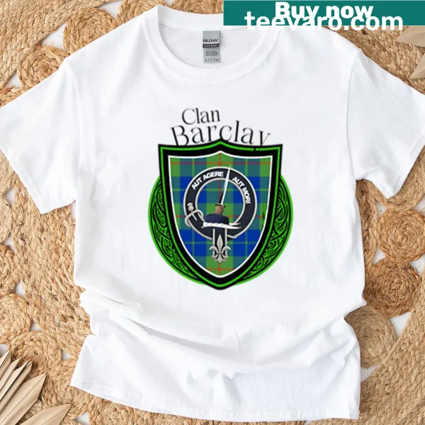 Scottish Clan Barclay crest t-shirt featuring traditional tartan design.
