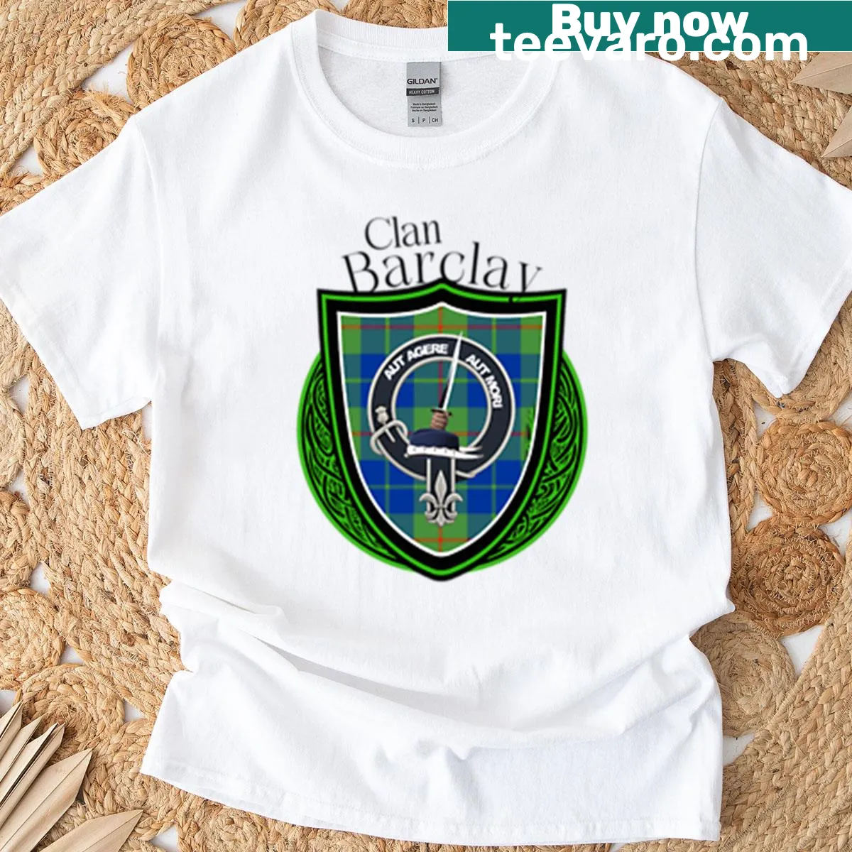 Scottish Clan Barclay crest t-shirt featuring traditional tartan design. — on a men's t-shirt