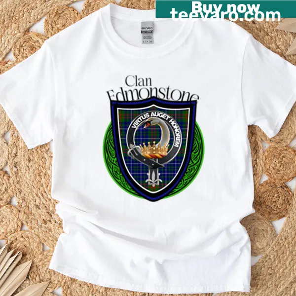 Edmonstone clan crest and tartan design on t-shirt