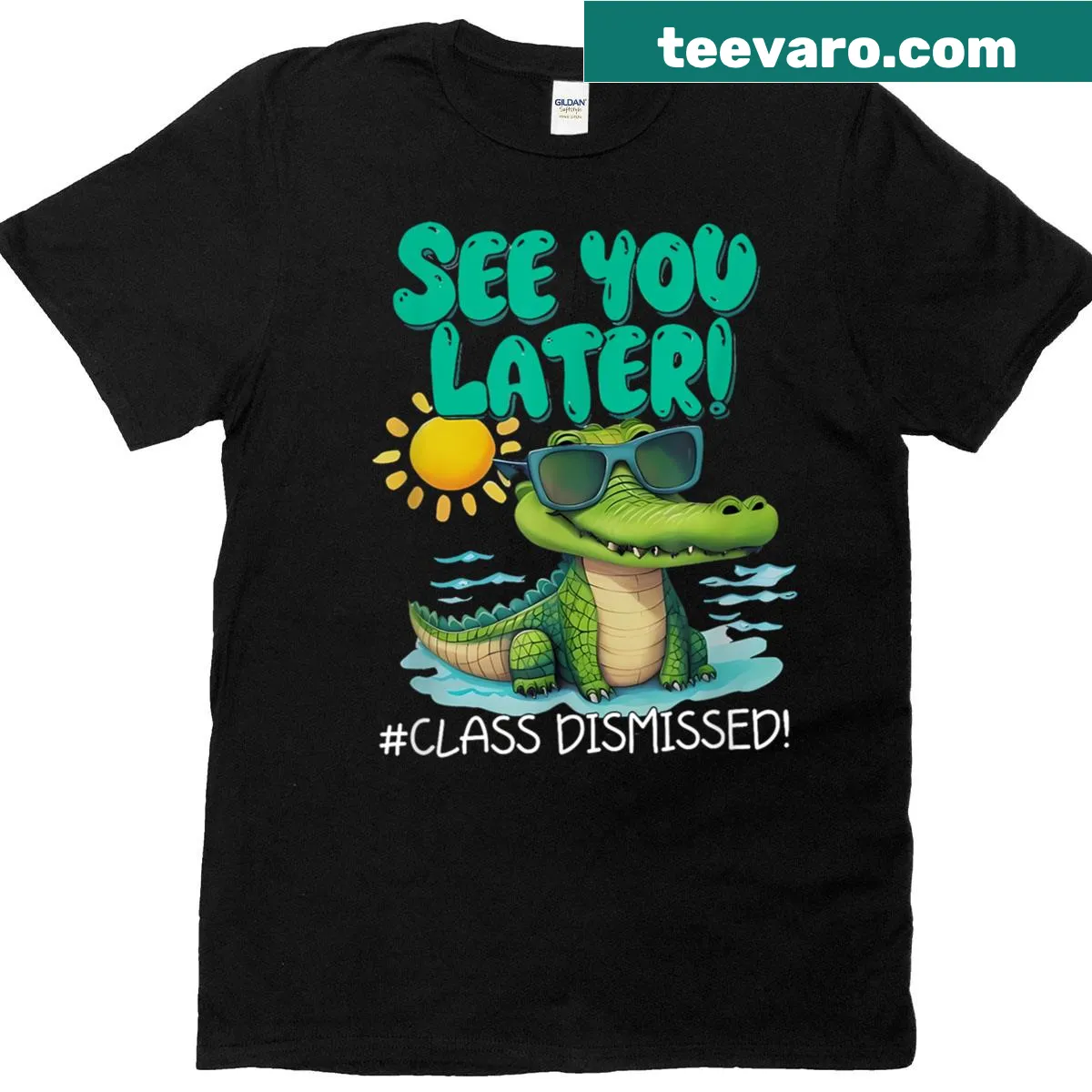 Playful teacher appreciation t-shirt with 'See You Later Alligator' slogan — on a men's t-shirt