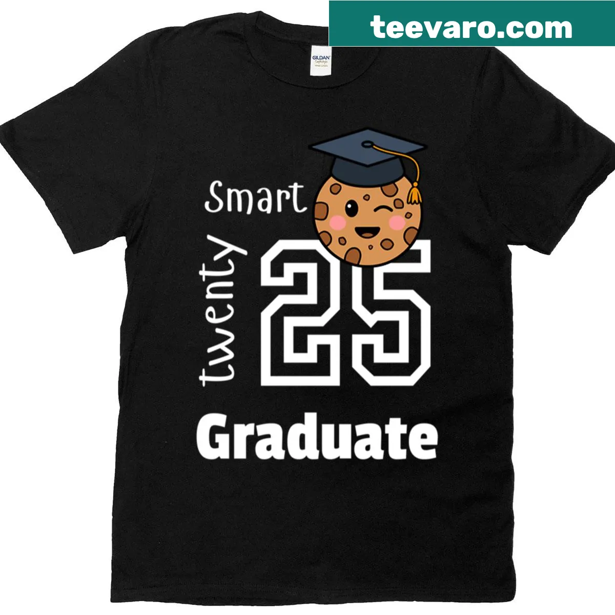 Oversized T-shirt with 'Smart Cookie 2025 Graduate' text — on a men's t-shirt
