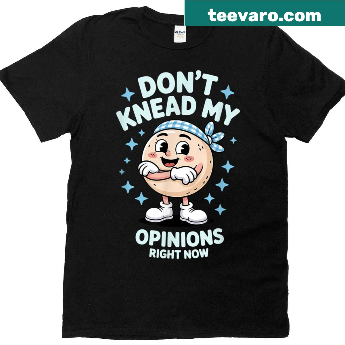 Cartoon T-shirt featuring sourdough baking humor — on a men's t-shirt