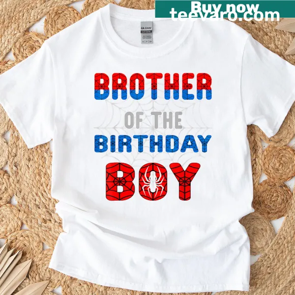 Fun birthday T-shirt for the brother of the birthday boy with spider web design