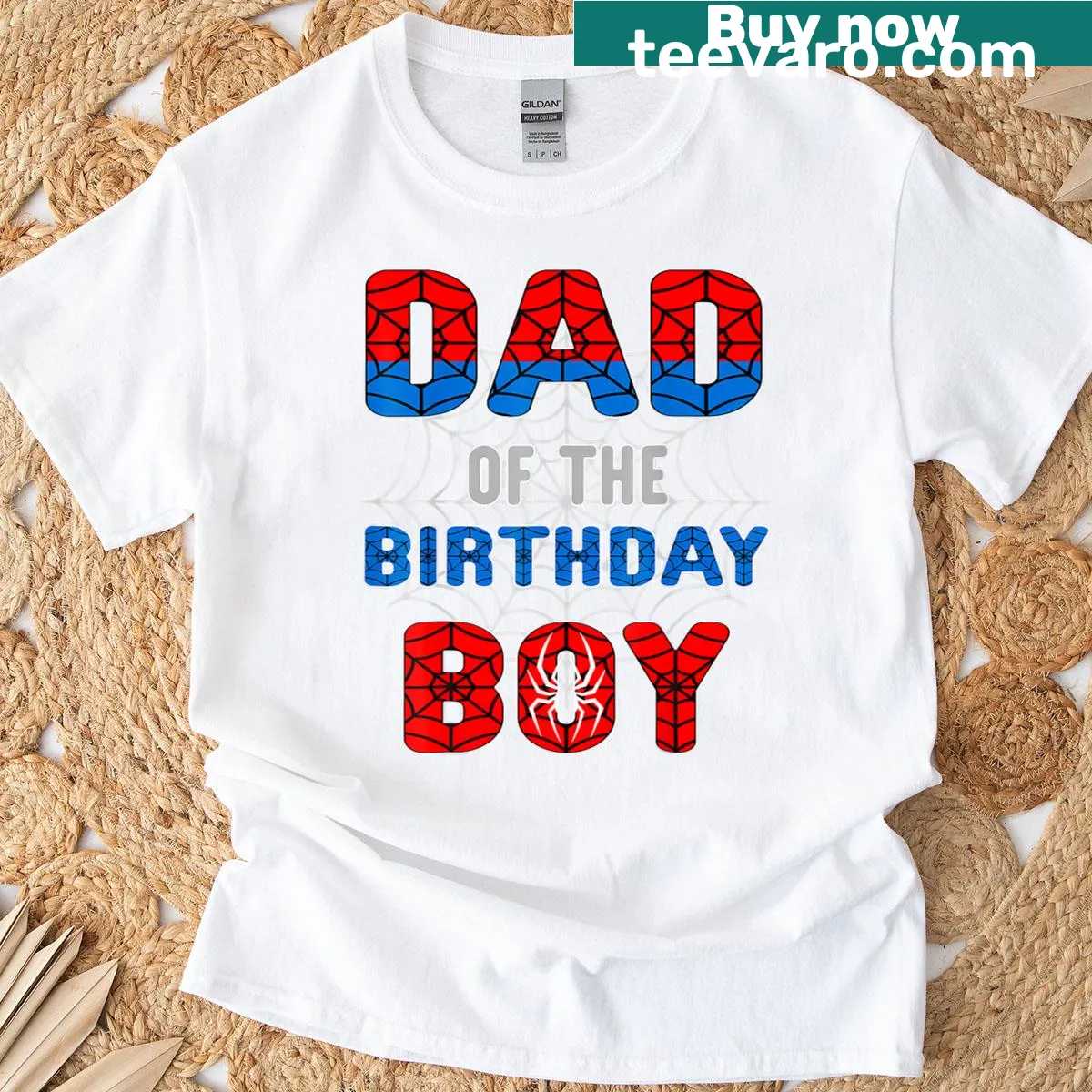 Funny dad T-shirt for the birthday boy with spider web design — on a men's t-shirt
