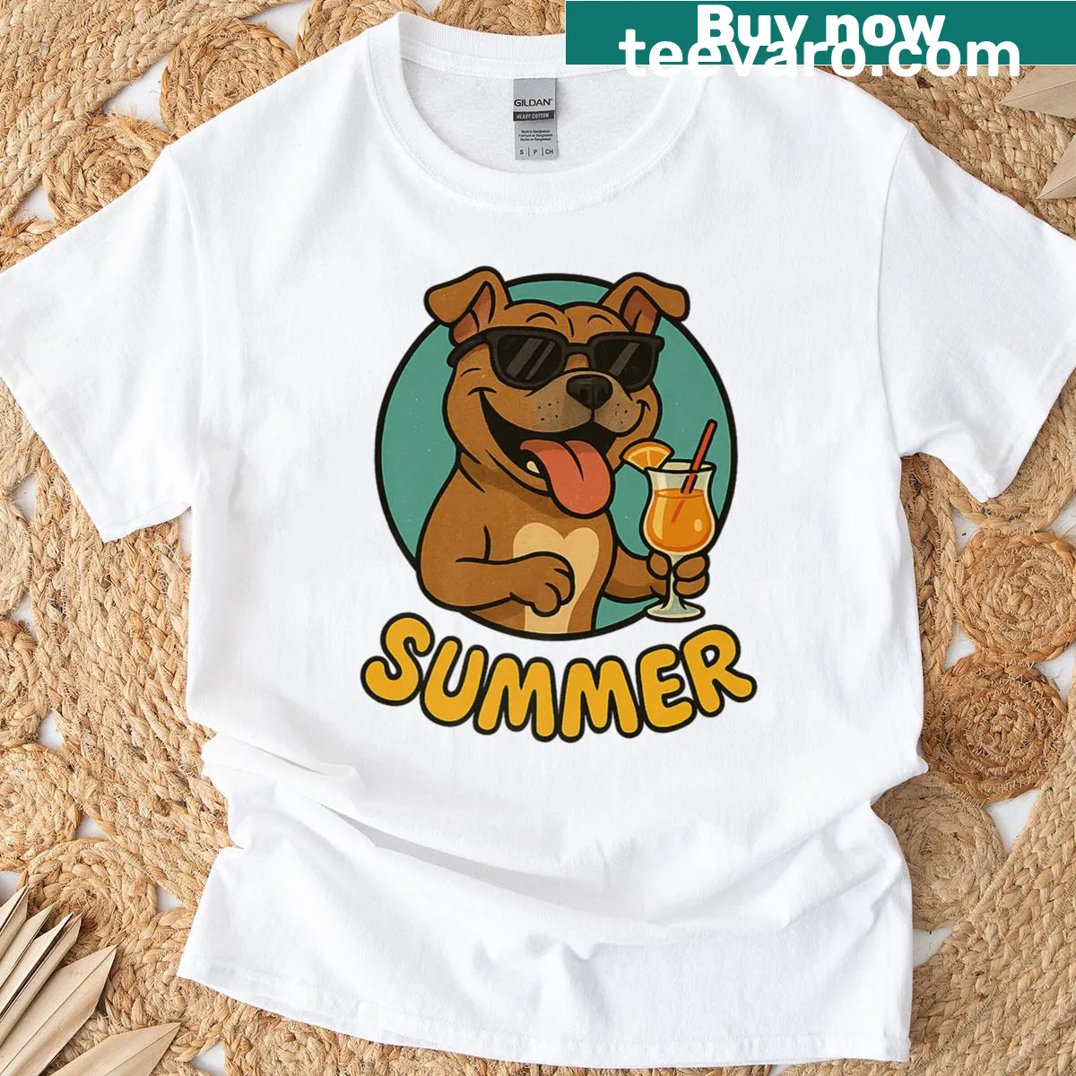 Vintage cartoon Staffordshire Bull Terrier on T-shirt — on a men's t-shirt