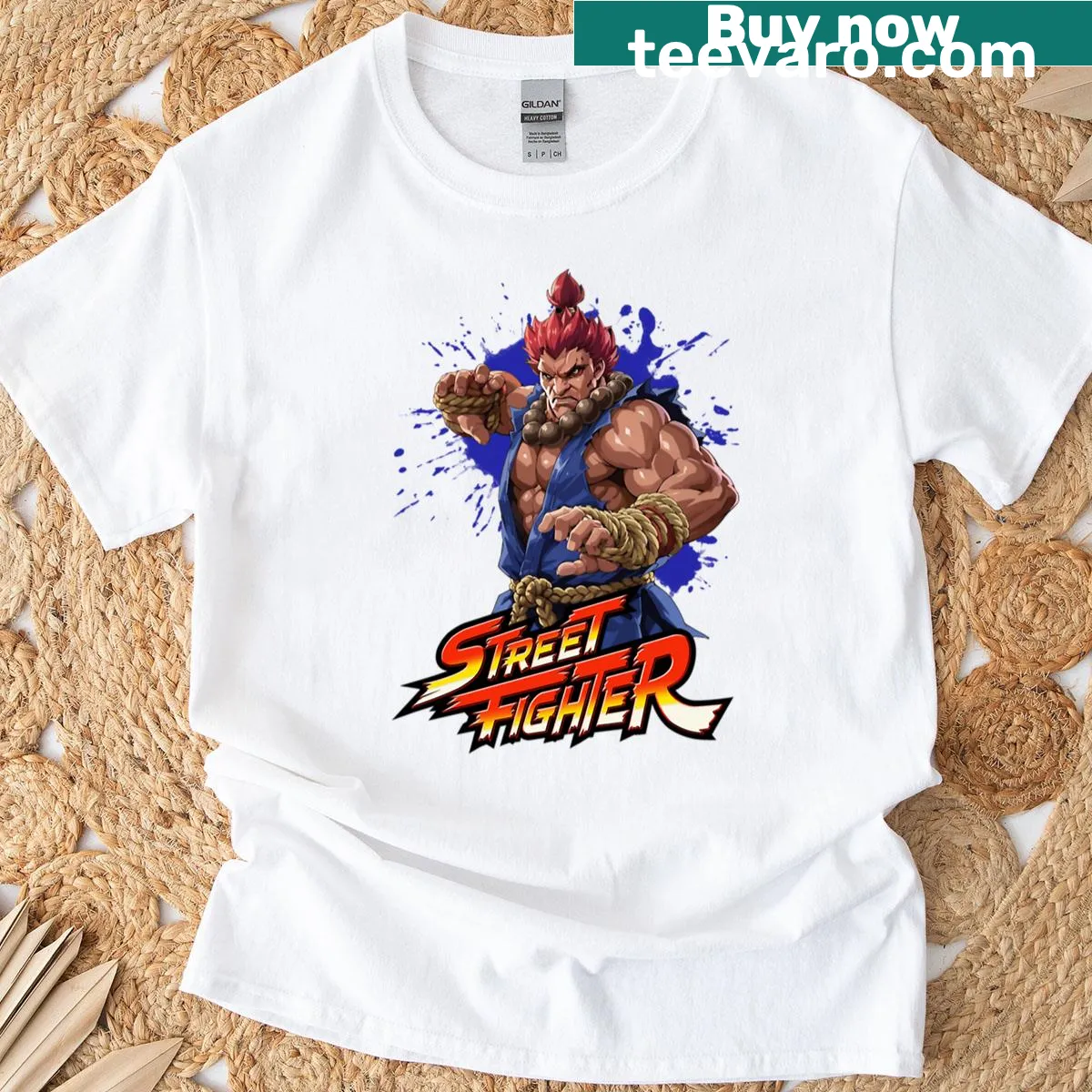 Oversized t-shirt featuring Akuma from Street Fighter — on a men's t-shirt