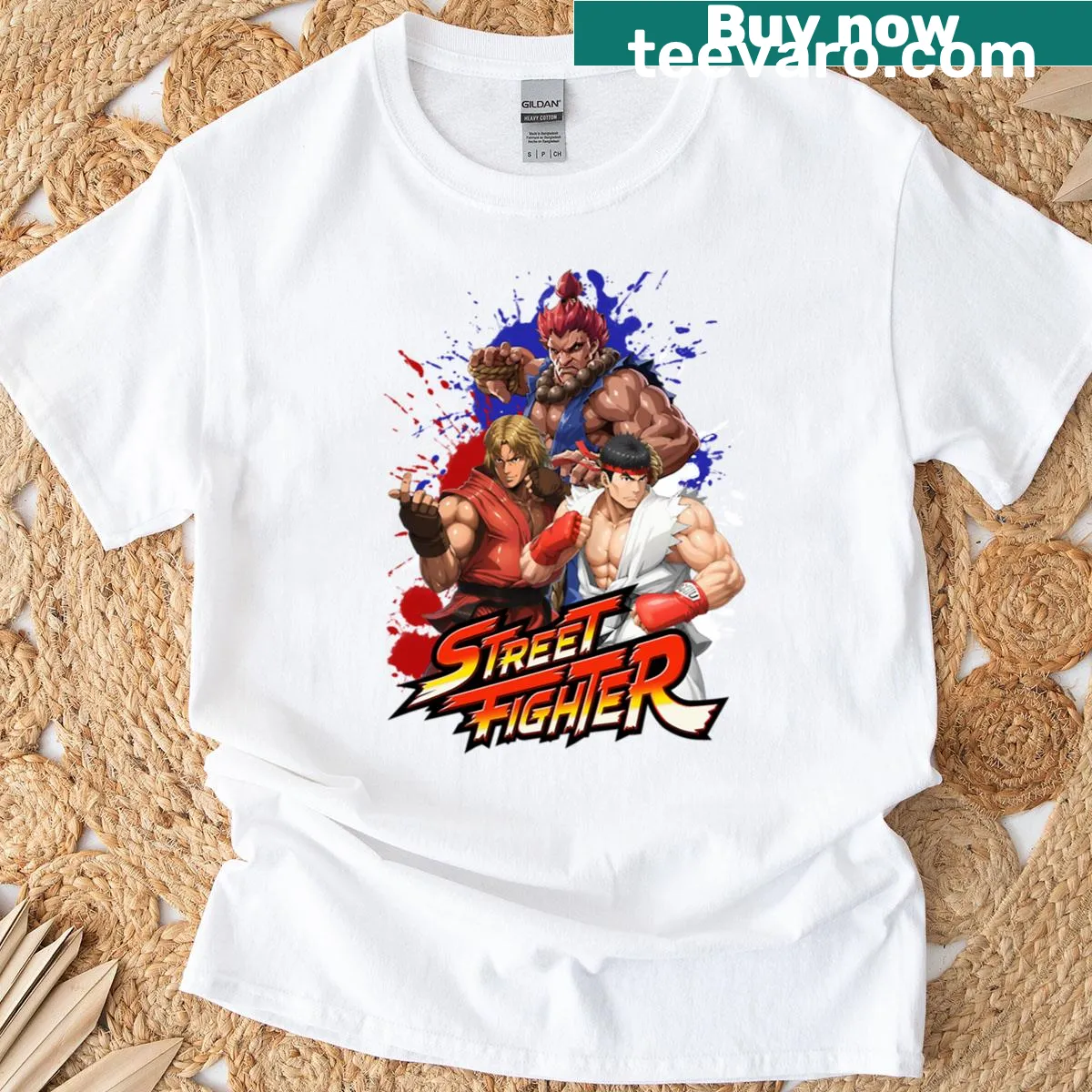 Street Fighter Japan Team graphic on T-shirt — on a men's t-shirt