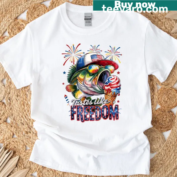 Funny bass fishing graphic T-shirt for Fourth of July