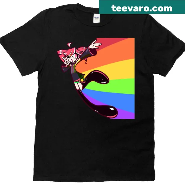 Oversized t-shirt with a playful rainbow graphic