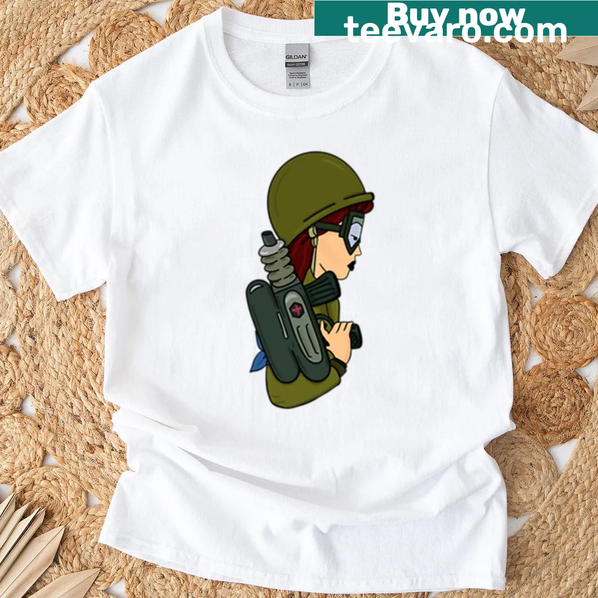 Daria character graphic on a black T-shirt — on a men's t-shirt