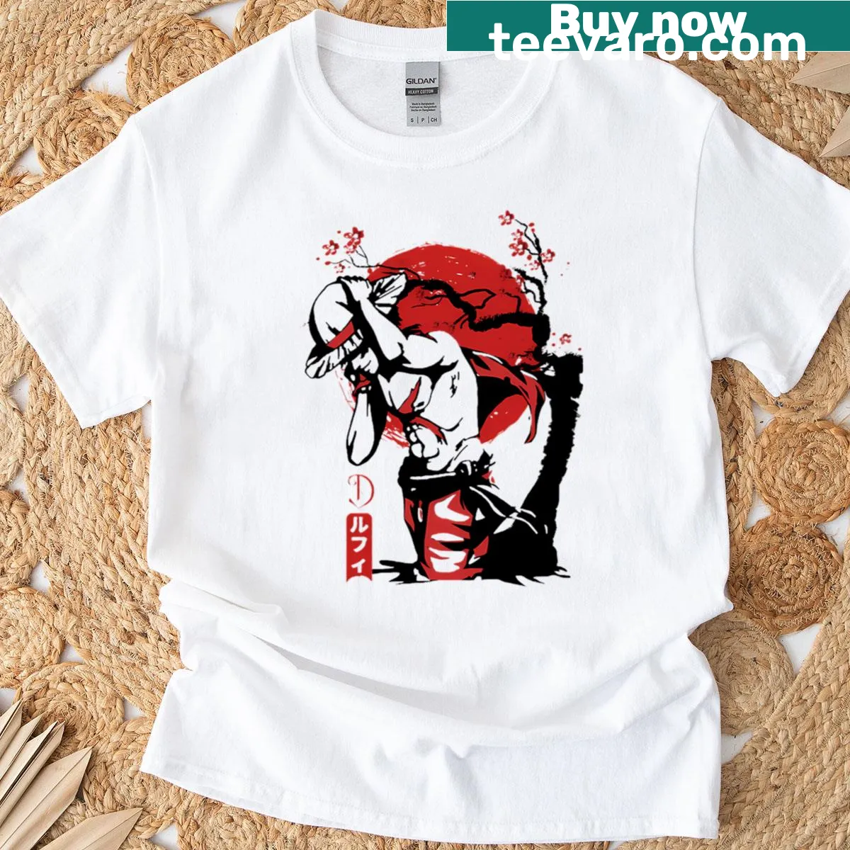 Illustration inspired by the Straw Hat Pirates leader from an anime series — on a men's t-shirt