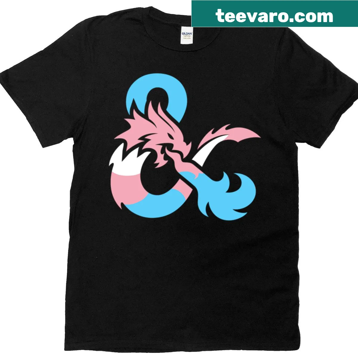 Trans Dnd Pride T-shirt with typography celebrating diversity in gaming. — on a men's t-shirt