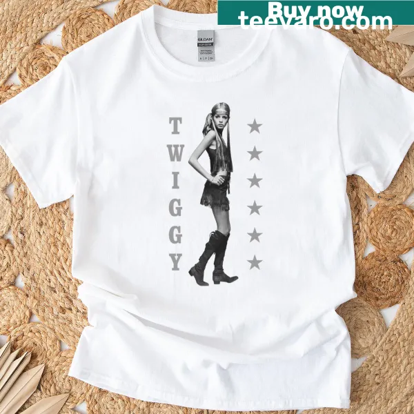 Vintage-style T-shirt celebrating Twiggy with distressed design