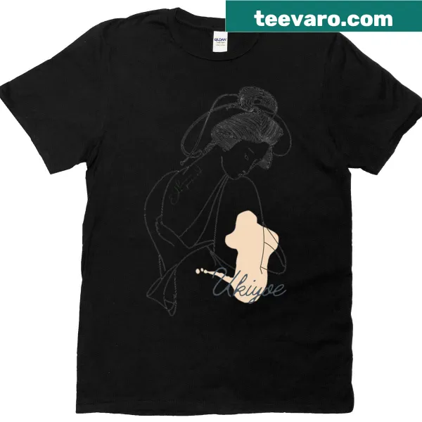 Single line illustration of a kimono beauty on a T-shirt.