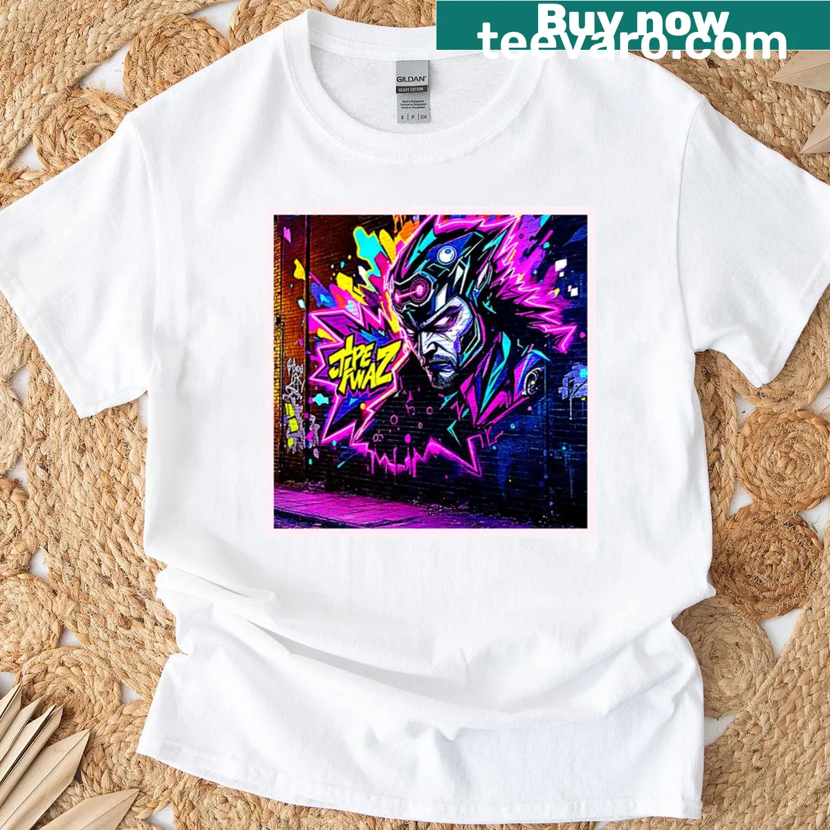 Dynamic street art design on t-shirt representing urban culture — on a men's t-shirt