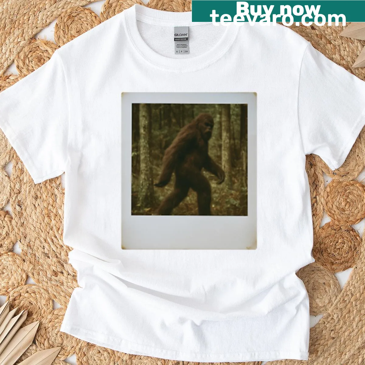 Vintage Polaroid graphic t-shirt featuring Sasquatch. — on a men's t-shirt