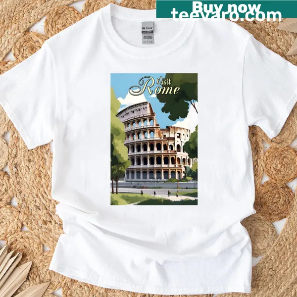 Charming illustration promoting travel to Rome on t-shirt