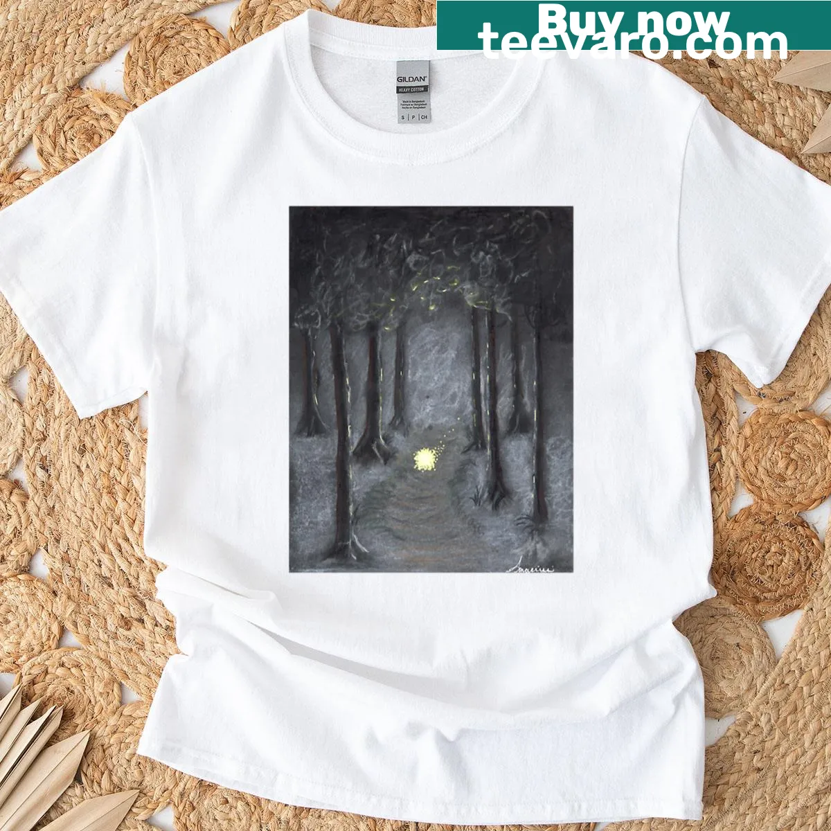 T-shirt featuring a whimsical Will-o-wisp design — on a men's t-shirt