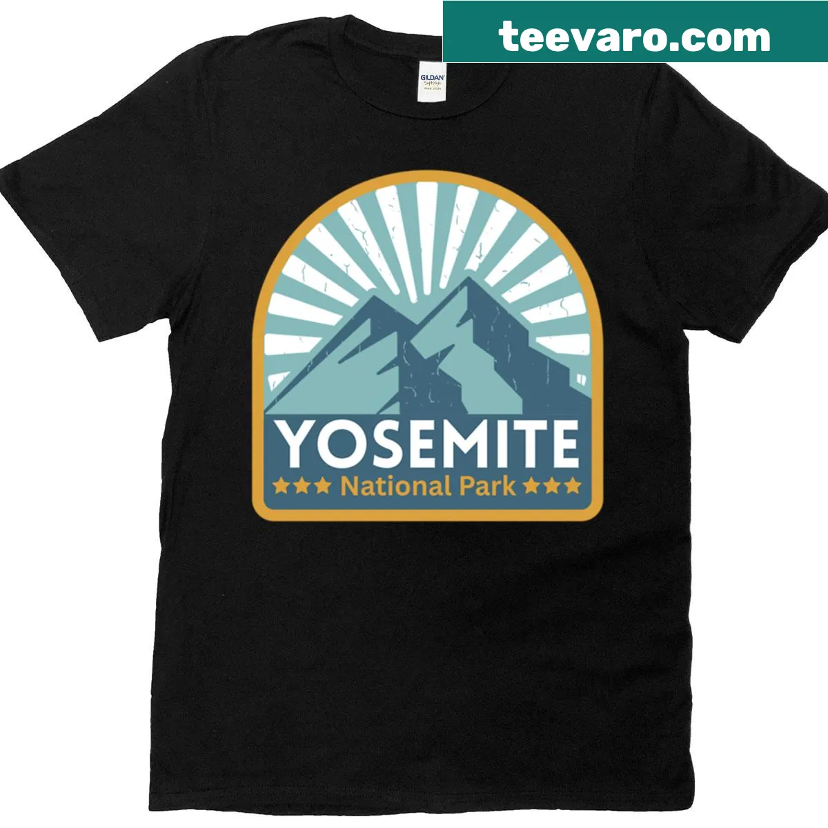 T-shirt featuring an artistic design inspired by Yosemite National Park — on a men's t-shirt