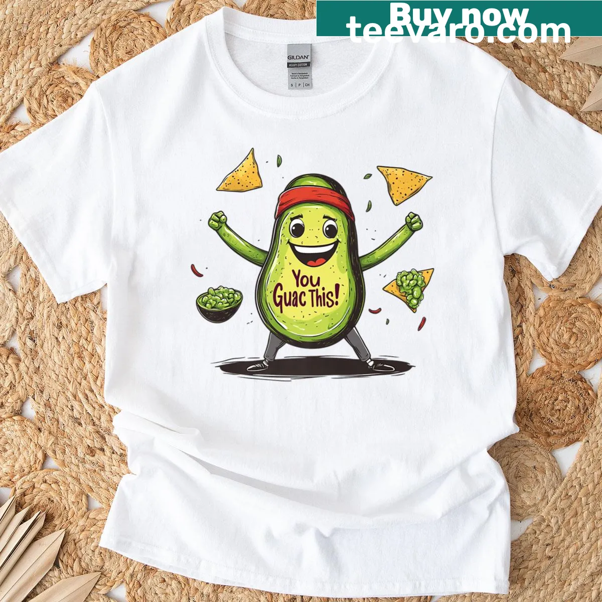 Premium t-shirt with funny avocado fitness cartoon design — on a men's t-shirt
