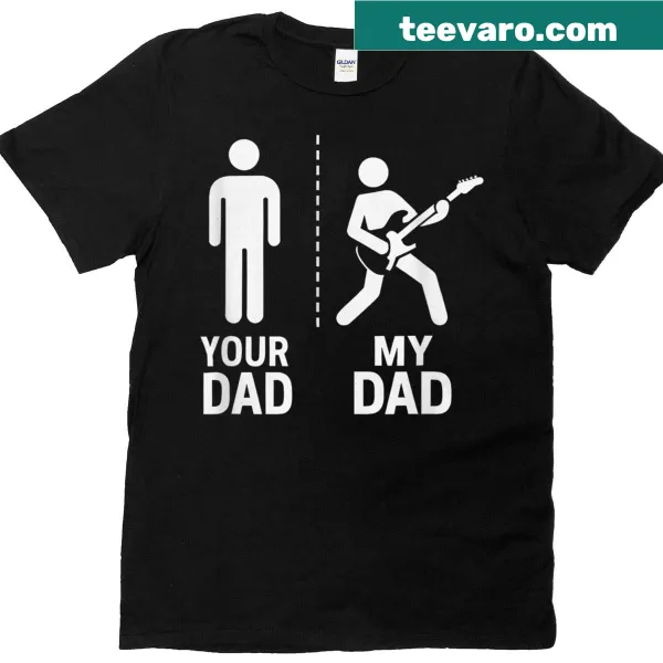 Graphic of bass guitars with text about dads and music