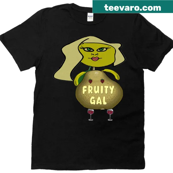 Playful cartoon of a pear-shaped character on a t-shirt