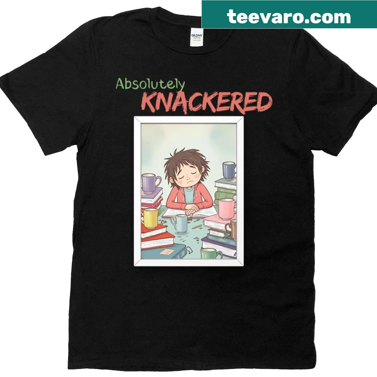 Oversized pastel T-shirt featuring a humorous student chaos design. — on a men's t-shirt