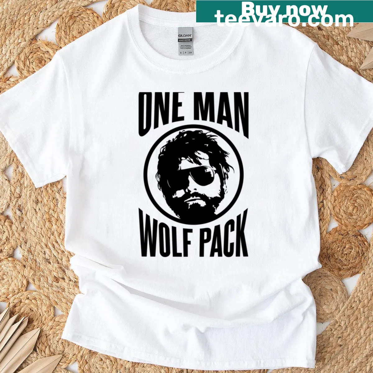 T-shirt with humorous text: Alan The One Man Wolf Pack — on a men's t-shirt