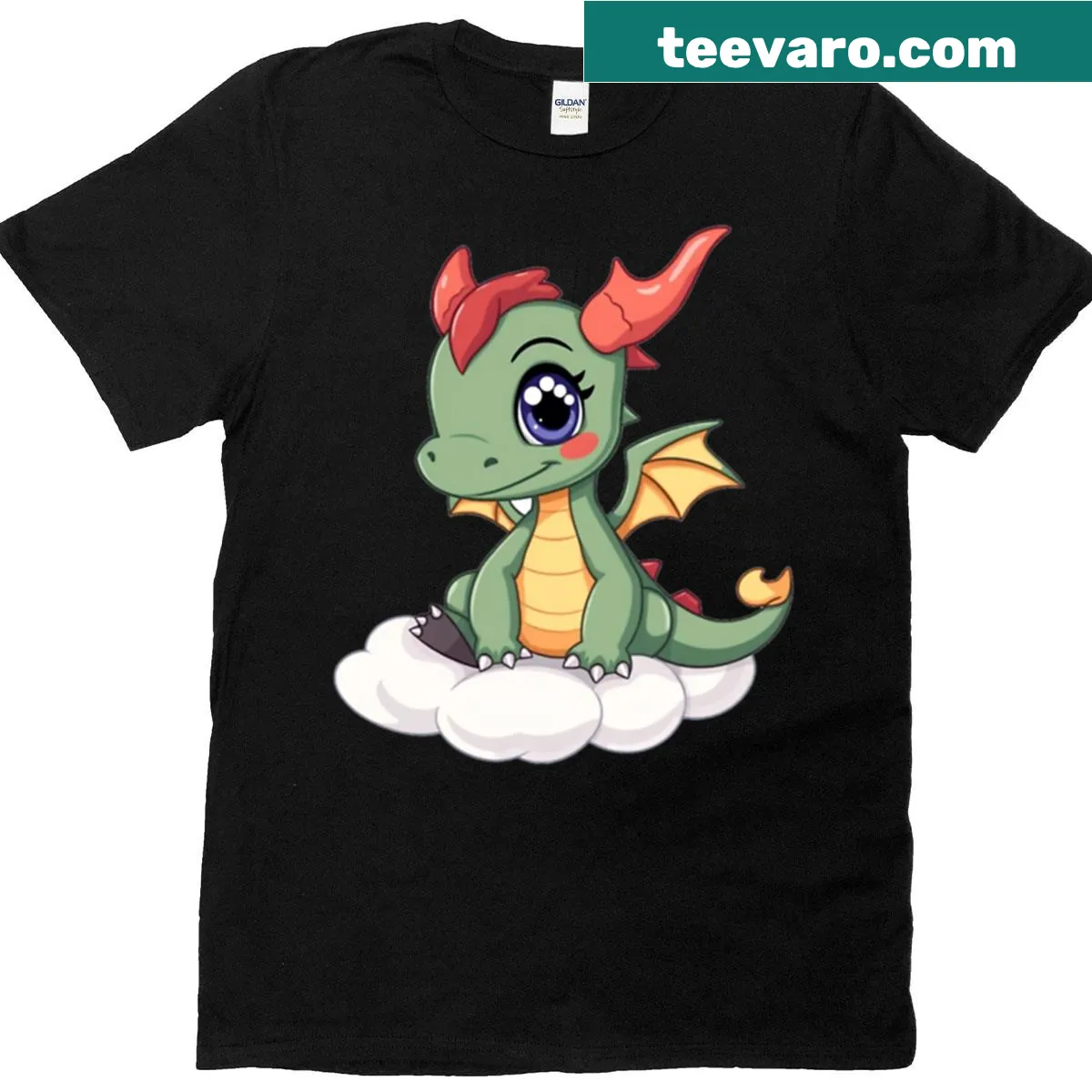 Cute T-shirt with a cartoon baby dragon on a cloud — on a men's t-shirt