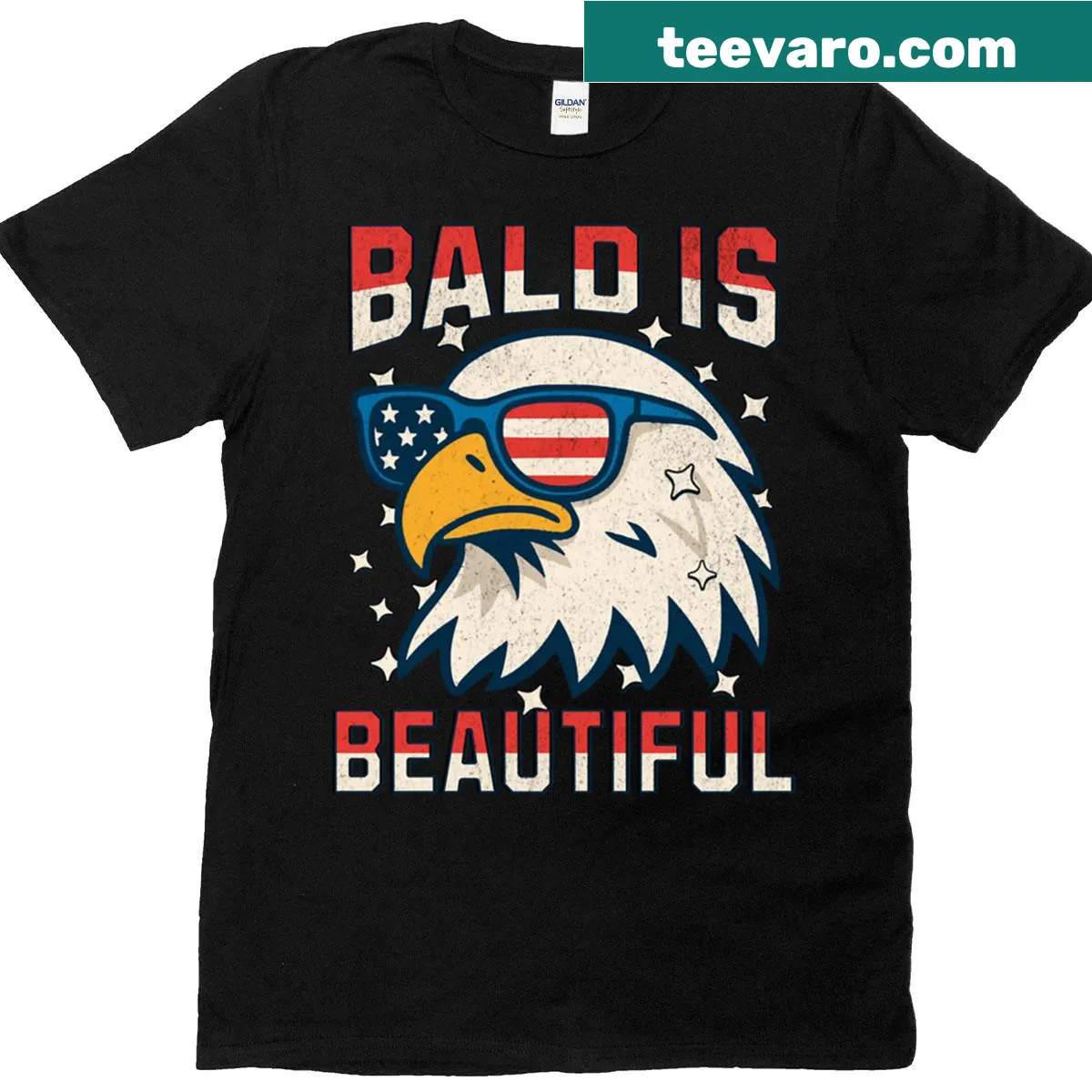 Distressed design featuring bald eagle and American flag with text — on a men's t-shirt