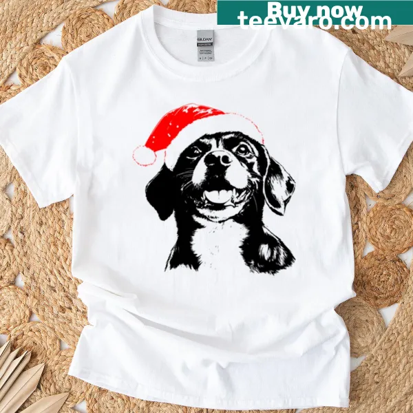 T-shirt featuring joyful Christmas-themed graphics with beagles