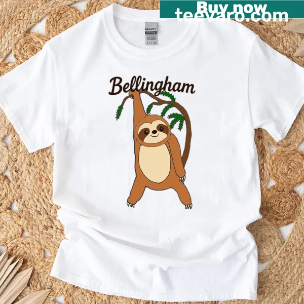 T-shirt featuring a sloth hanging from a tree