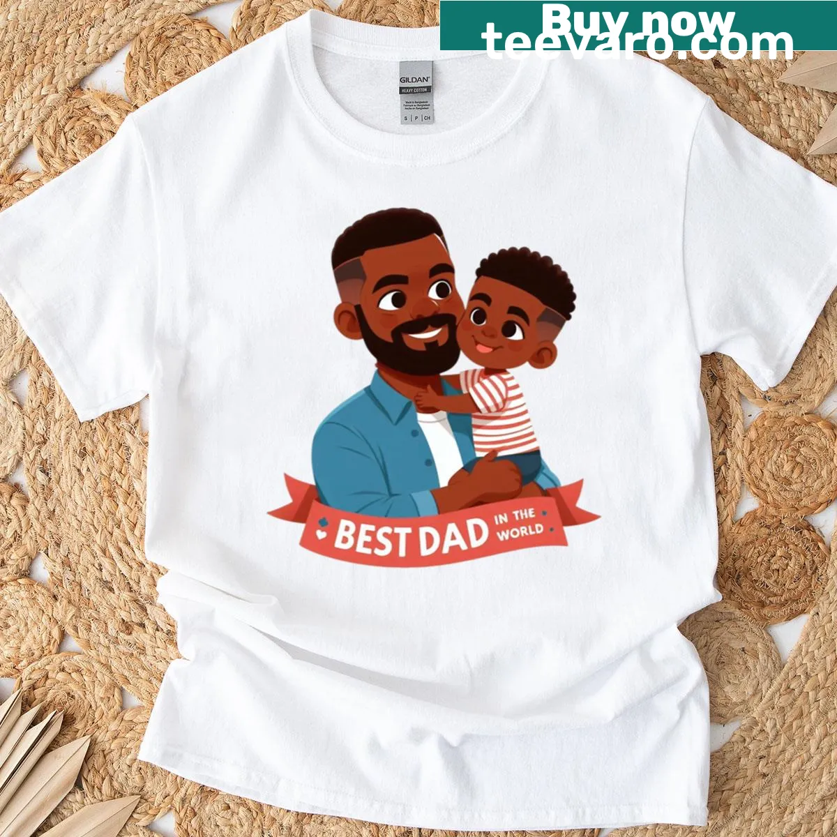 Sentimental typography t-shirt saying 'Best Dad In The World' for fathers — on a men's t-shirt