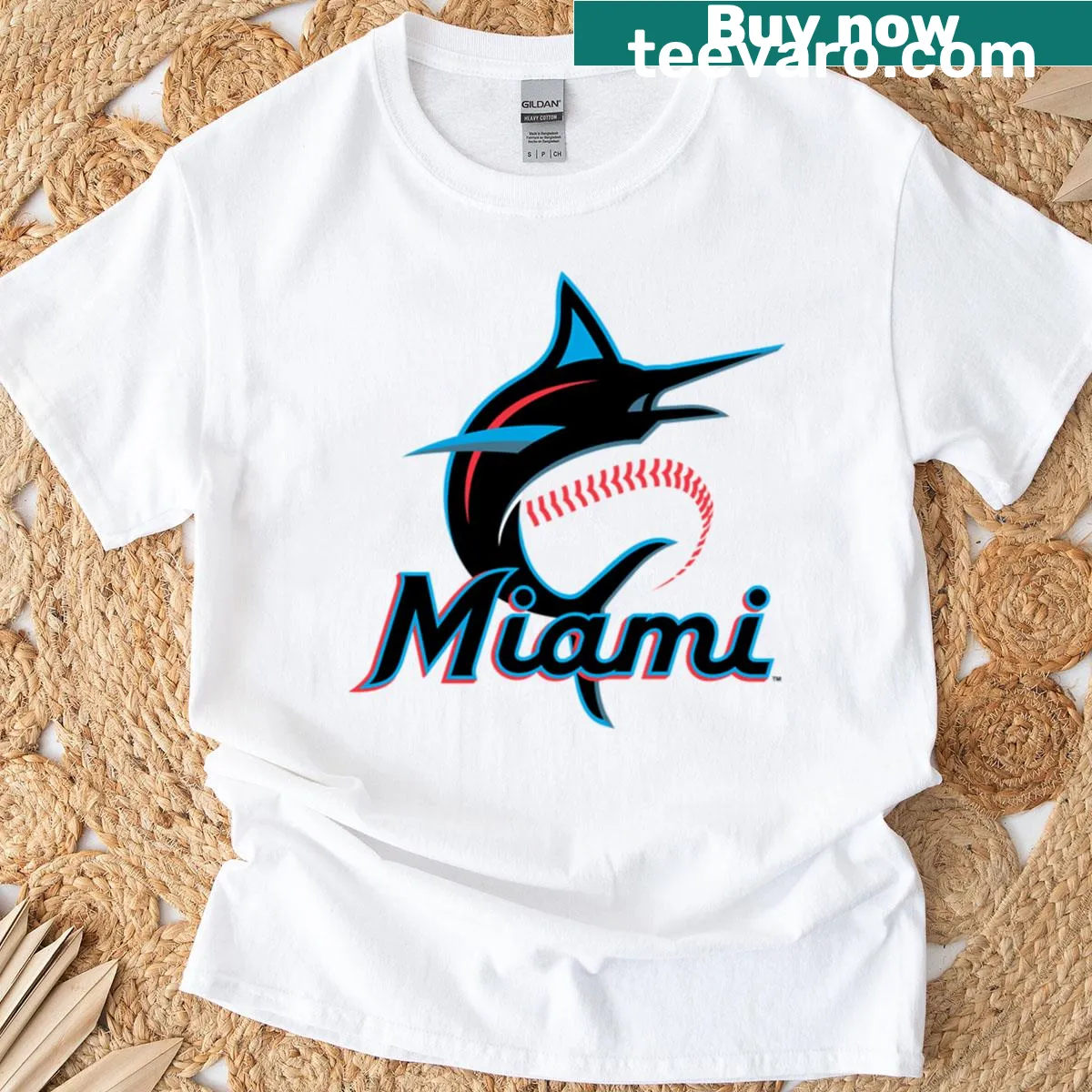Miamimarlins logo t-shirt for sports fans — on a men's t-shirt