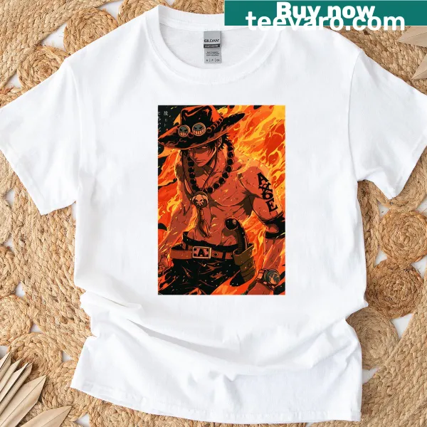 Cartoon pirate with fire on an oversized t-shirt for kids
