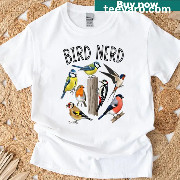 Witty 'Bird Nerd' phrase on a casual t-shirt