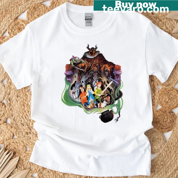 Vintage graphic of Black Cauldron movie poster on t-shirt