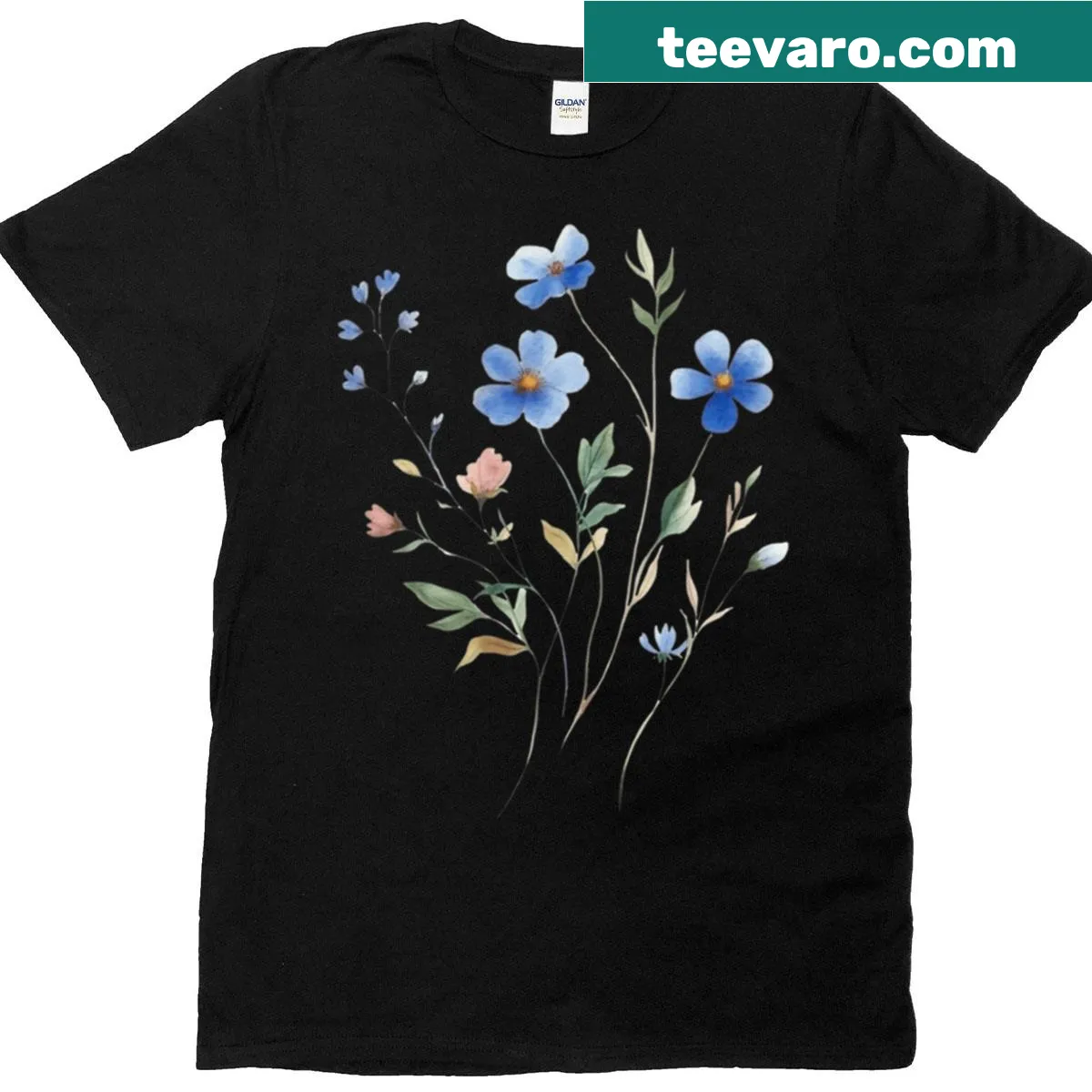Watercolor t-shirt with blue flowers in a floral design — on a men's t-shirt