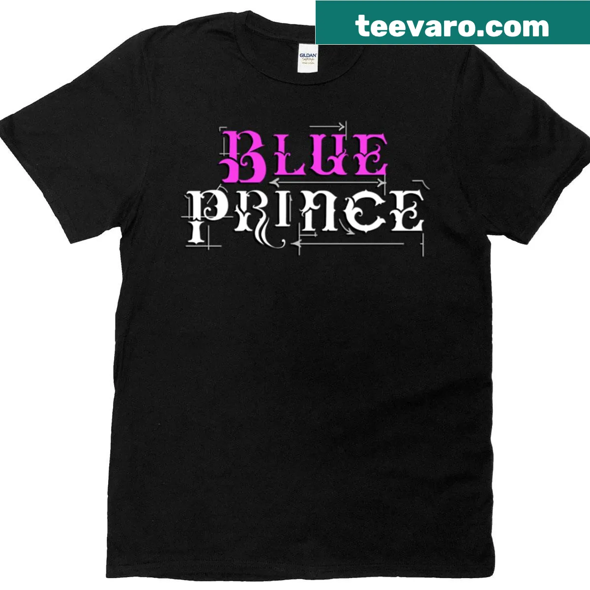 Video game-themed t-shirt featuring a whimsical blue prince character design. — on a men's t-shirt