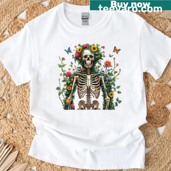 Oversized t-shirt with botanical and bone illustrations.