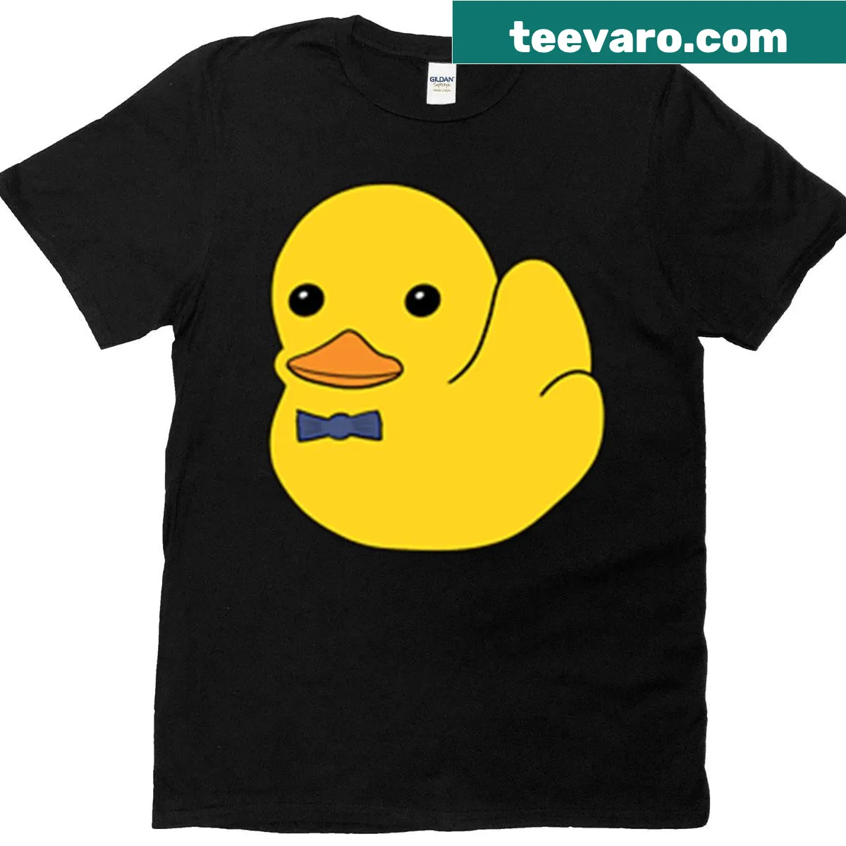 Whimsical rubber ducky wearing a bowtie graphic on a T-shirt — on a men's t-shirt