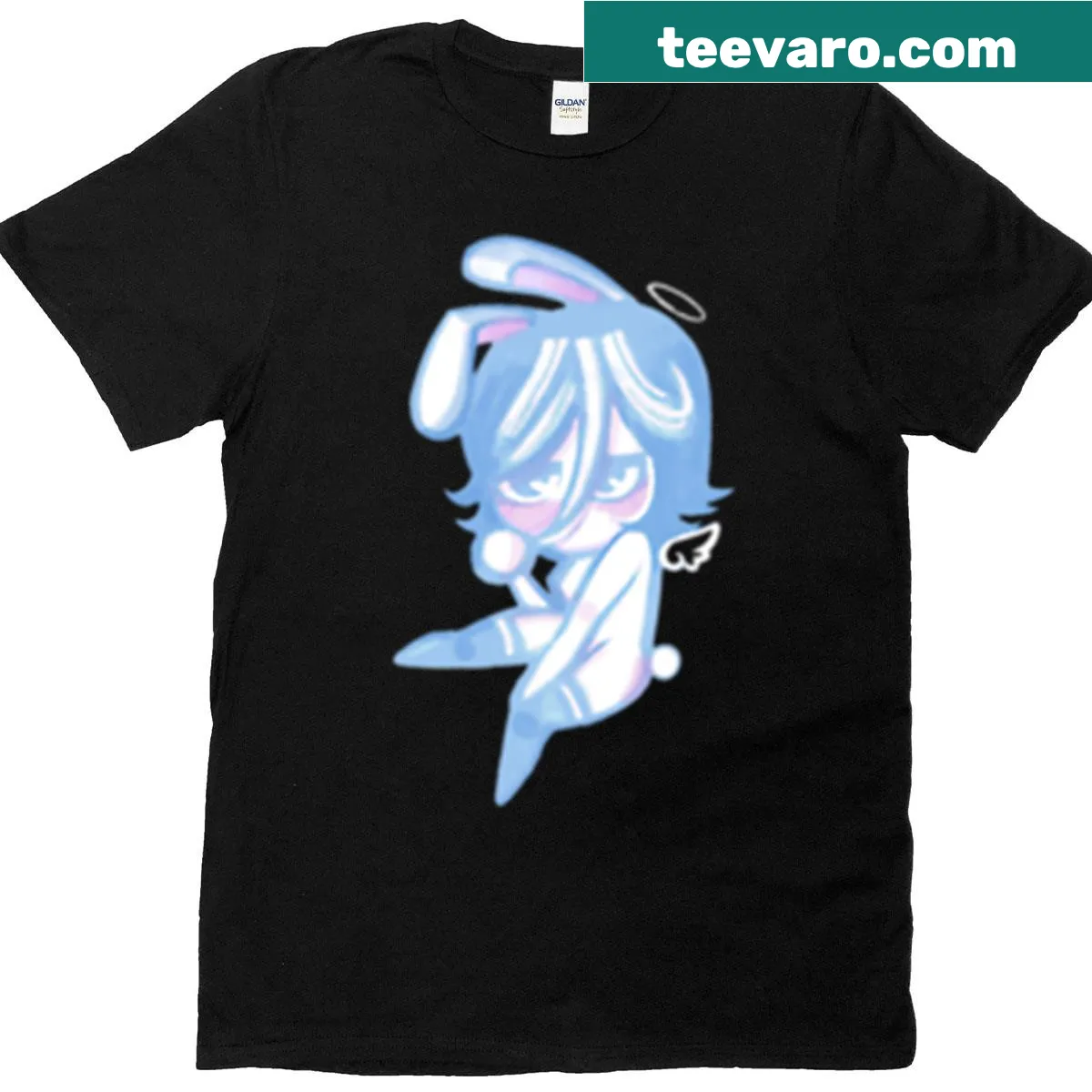Bunny angel pinup design for a playful T-shirt emphasizing gaming — on a men's t-shirt