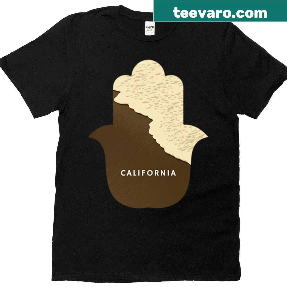 Hand-lettered California T-shirt inspired by Moroccan design — on a men's t-shirt