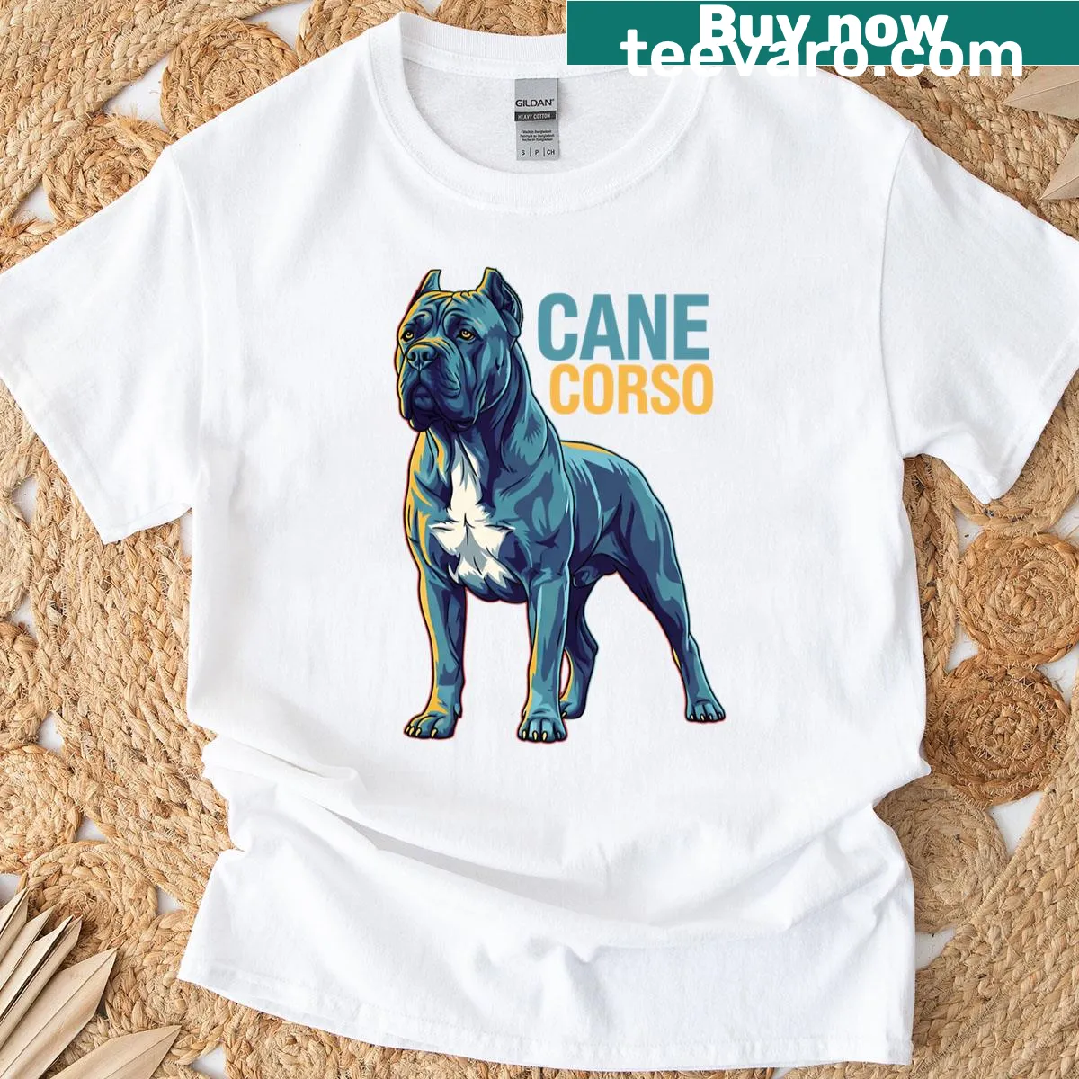 Oversized t-shirt featuring graphic art of a Cane Corso dog — on a men's t-shirt