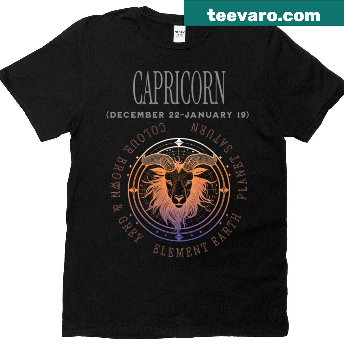 Capricorn constellation graphic featured on a zodiac T-shirt — on a men's t-shirt