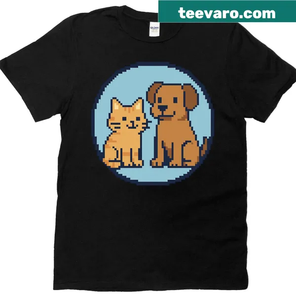 T-shirt with playful cat and dog illustrations