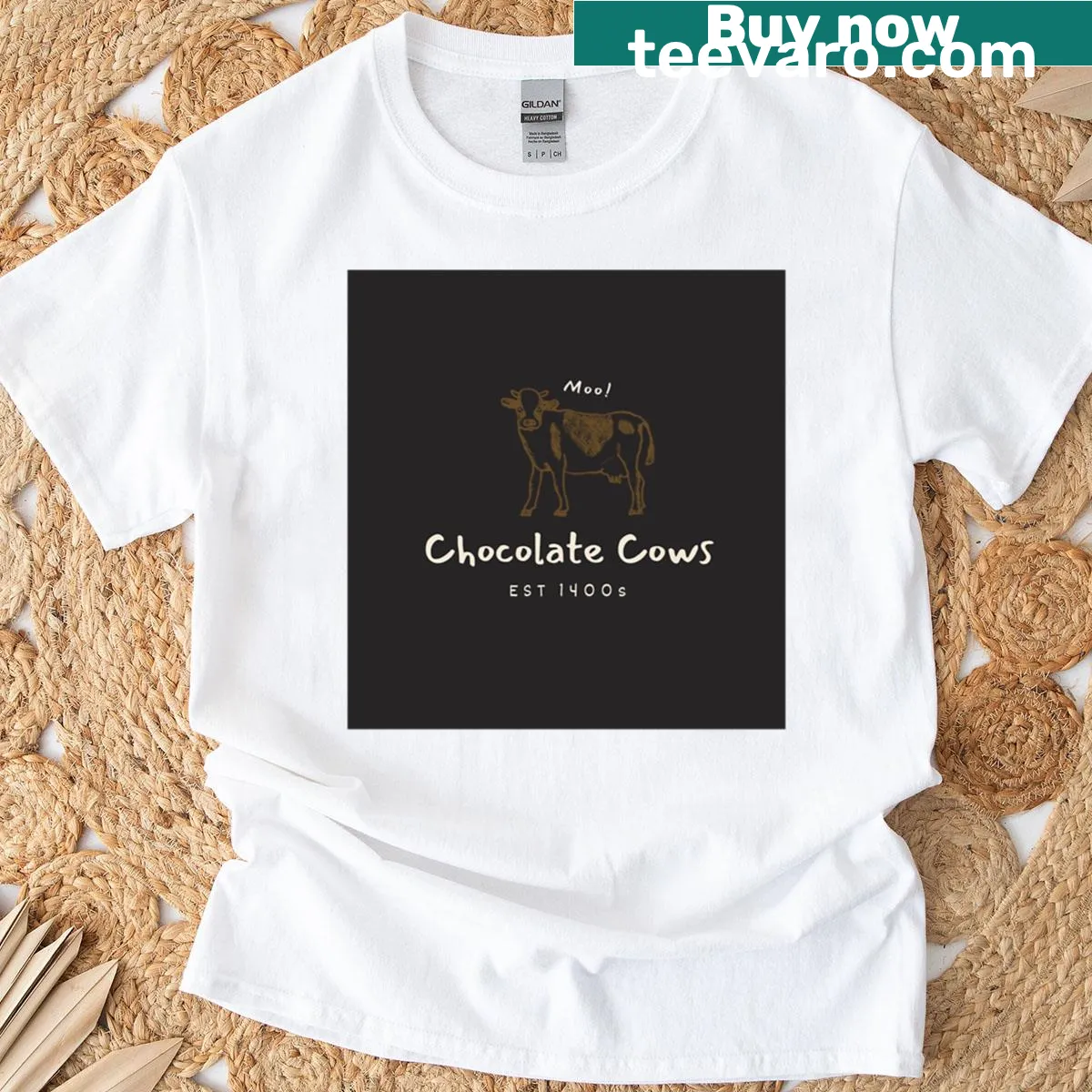 Whimsical Chocolate Cows graphic on T-shirt — on a men's t-shirt